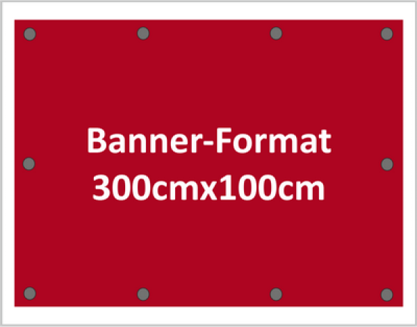 werbeplane 300x100cm mesh randverstärkt und Ösen alle 50cm